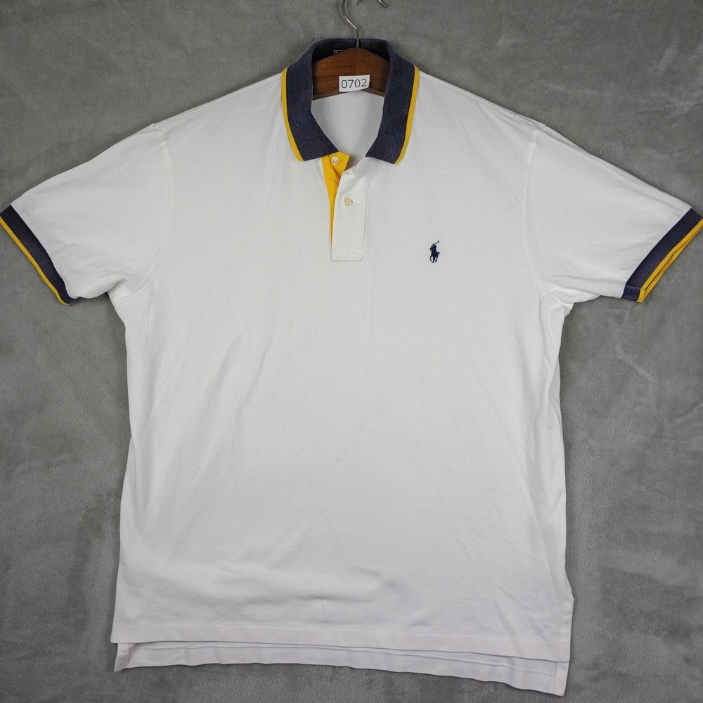 Polo Ralph Lauren Polo Shirt Mens XL White Contrast Golf Preppy Summer 90s